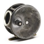 A "Perfect" 4¼" fly fishing reel, Hardy Brothers Ltd, canvas pouch Well used but sound condition,