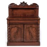 A Victorian mahogany chiffonier, with flame figured ogee door panels and spiral pilasters, 144cm