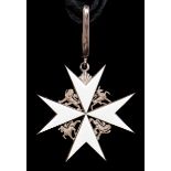 Order of St John, Knight of Grace neck badge, silver and enamel, fitted cased (lacks star) Good