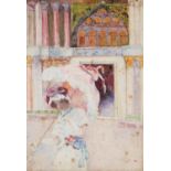 David Woodlock (1842-1929) - The Pink Parasol Venice, signed, watercolour, 23.5 x 16cm Spots of