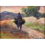 Latin American School, 20th century - Landscape with Man on a Mule, indistinctly signed, signed