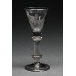 A Williamite wine glass, the glass 18th c, the engraving of later date and attributed to Franz Tieze
