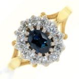 A sapphire and diamond cluster ring,   in 18ct gold, London 1975, 4.9g, size R Good condition