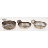 Three French silver wine tasters, 19th c, each engraved with a different name, bowl 80mm diam and