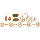 A gold bracelet and pair of earrings of Maltese Cross design, bracelet 18.5cm l, marked 9K and