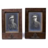 World War I. A pair of oxidised or art metal patinated brass photograph frames, 1914-18, applied