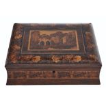 A Victorian Tunbridge ware writing box, of rosewood with waisted sides, the lid decorated in