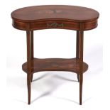 An Edwardian  kidney shape mahogany, floral marquetry and penwork occasional table, fitted with a