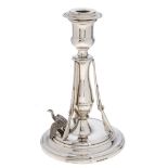 Holland & Holland. An Elizabeth II silver sportsman's candlestick, the baluster pillar with three