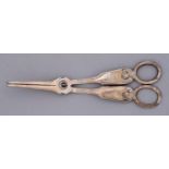 A pair of Victorian silver grape shears,  Fiddle, Thread and Shell pattern,  crested, by Charles