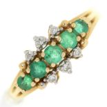 An emerald and diamond ring,  in gold, marked 585, 2.7g, size O