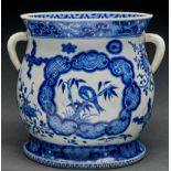 A Chinese blue and white censer, gui, 19th c, painted to either side with a bird on bamboo framed by