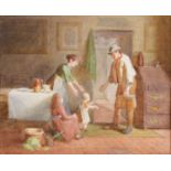 English School, 19th century - Father's Return, watercolour, 14.5 x 17.5cm Good condition