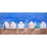 Brenda Brooks (1932 - ) - Beach Huts, a set of three, all signed with initials and dated 2007, oil