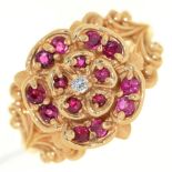 A ruby and diamond cluster ring,  in 14ct gold,  by The Franklin Mint, 7g, size