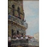 Soviet (?) School, second half 20th century - Figures on a Balcony, oil on canvas laid on board,