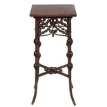 A stained wood and fibre occasional table or stand, late 19th c, with oak top, 77cm h; 35 x 35cm