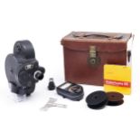 A Bell & Howell Filmo 16mm cine camera, c1930, leather case Good condition for age