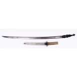 A sword, 19th c, the pipe-back blade with associated wood hilt and brass pommel, 92cm overall and