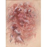 F O'Donnel (20th c) - Studies of Figures, signed, white and red chalk and charcoal on coloured