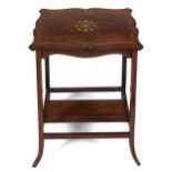 An Edwardian walnut and inlaid occasional table with serpentine top, 71cm h; 39 x 55cm Good