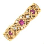 A ruby and diamond openwork band ring, in 14ct gold,  by Givenchy for The Franklin Mint, import