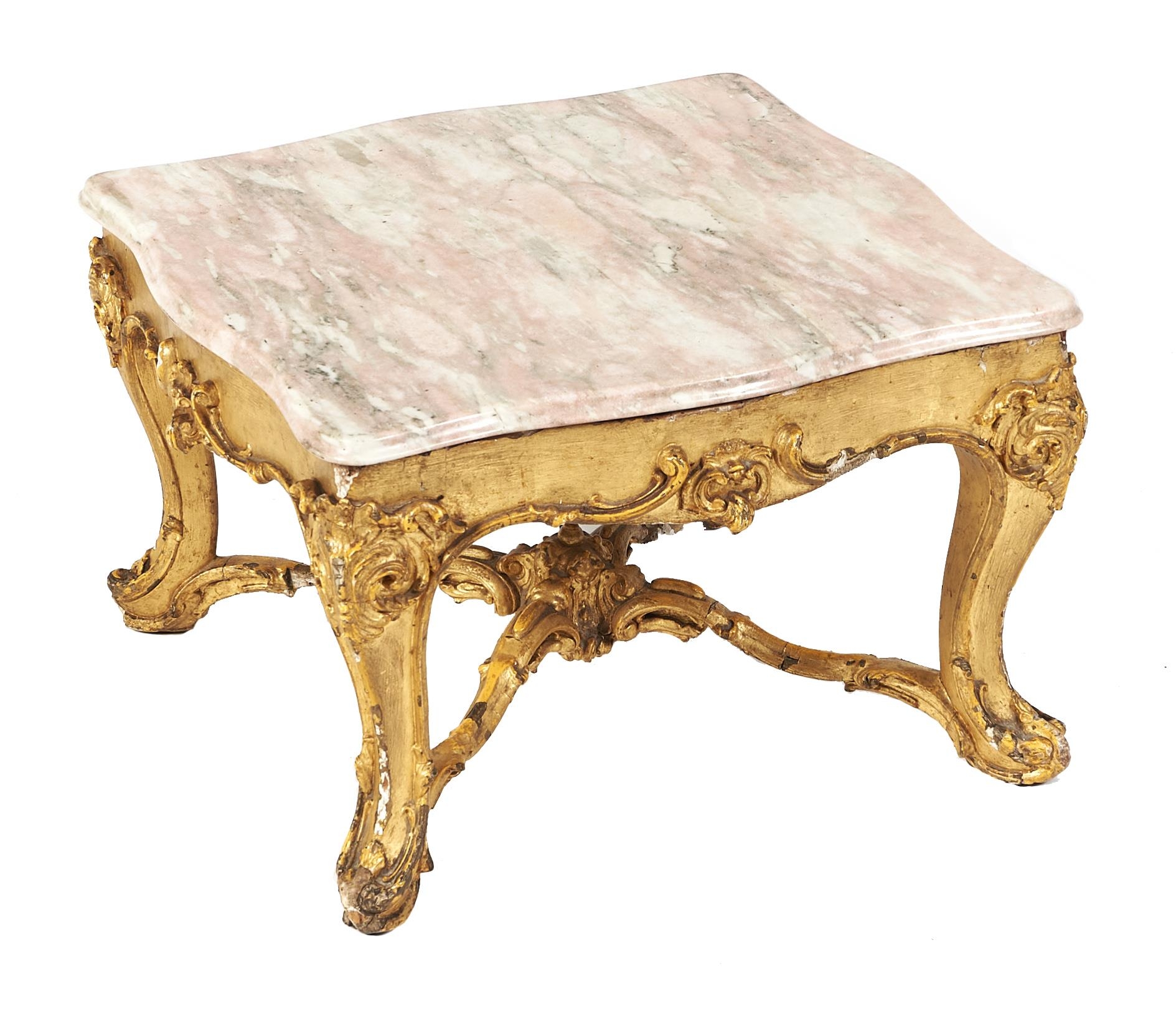 A Victorian giltwood and composition serpentine stool, mid 19th c, adapted as an occasional table