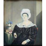 British Naïve Artist, mid 19th century - Portrait of a Lady, seated three quarter length in a