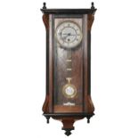 A German walnut and ebonised Vienna wall timepiece, c1900, with gridiron pendulum, 70cm h Good