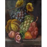P Wilson (late 19th c) - Still Life with Fruit, a pair, both signed, oil on board, 44.5 x 34.5cm (2)