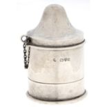 An Edwardian silver canister, with detachable compartment and chained mammiform cover, 70mm h, by