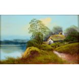 20th Century School - Wooded River Landscape with Thatched Cottage, a pair, both signed with