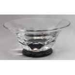 An Orrefors glass bowl designed by Edvard  Hald, on black glass foot, 21.5cm diam, engraved marks