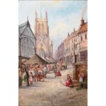 Alfred Montague (late 19th c) - An Old Cheshire Market, signed and dated 1899, signed and dated