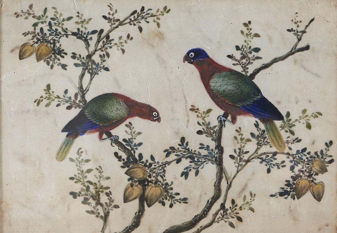 Three Chinese rice paper paintings, early 19th c,  birds in branches, 18 x 25cm Somewhat stained and - Image 2 of 6