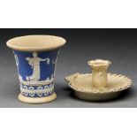 A Wedgwood drabware shell chamberstick, c1820, the rims gilt, 50mm h, impressed mark and a