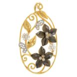 A Turkish diamond and two colour gold openwork pendant, 57mm, marked ATASAY 585, 12.8g Good