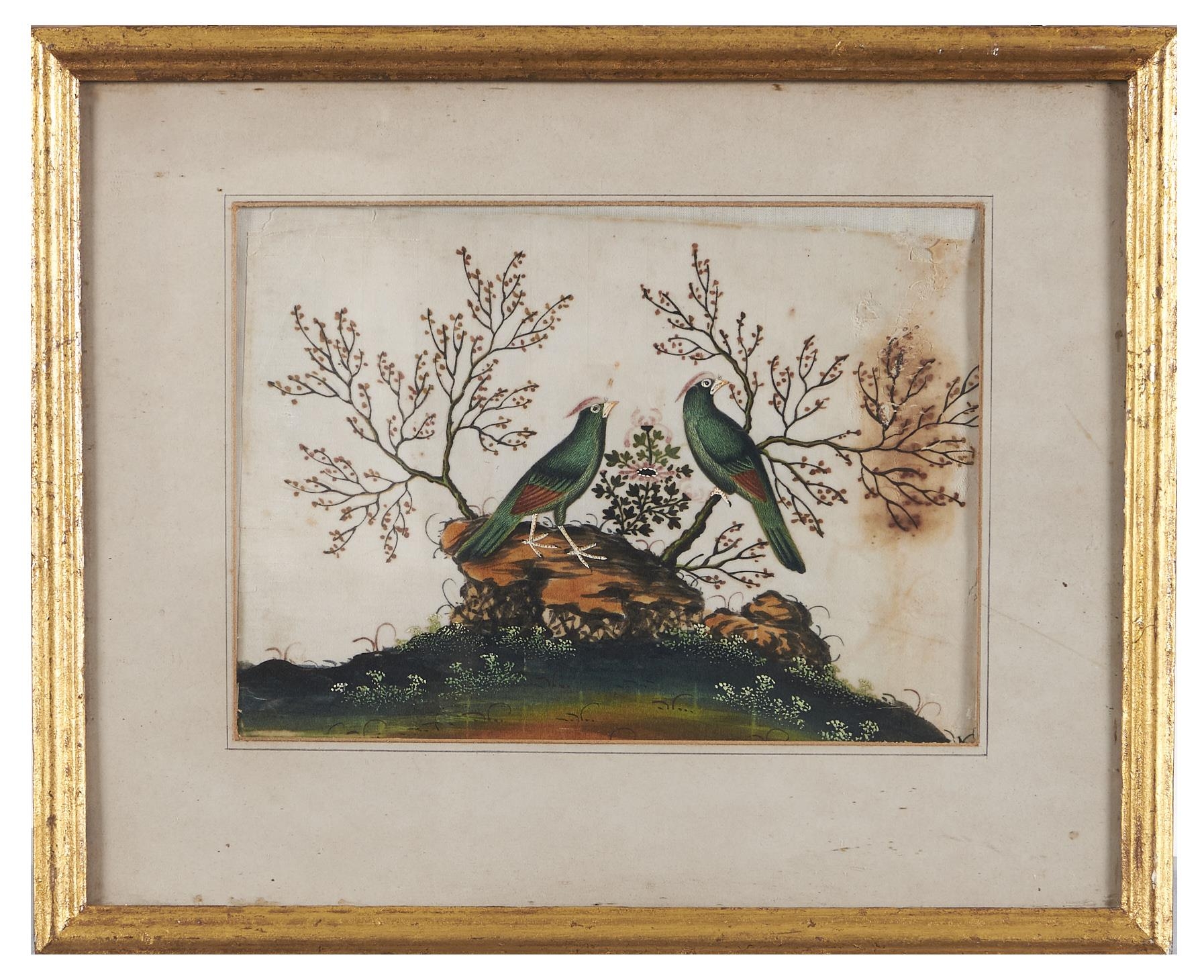 Three Chinese rice paper paintings, early 19th c,  birds in branches, 18 x 25cm Somewhat stained and - Image 6 of 6