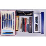 A Waterman  fountain pen set, 20th/21st c, boxed and miscellaneous other vintage and modern fountain