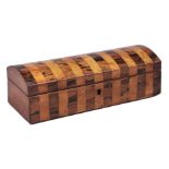 A Victorian maple and grained walnut glove box, with coffered lid, silk lined, 25.5cm l One end