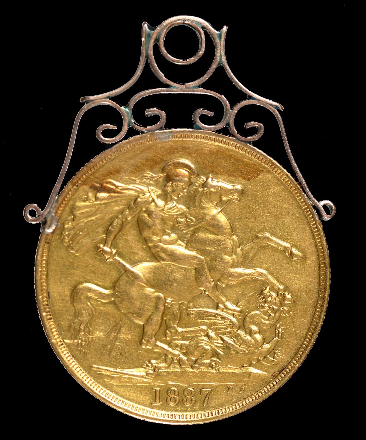 Gold coin. Two pounds, 1887, gold mount, 17.3g - Bild 2 aus 2