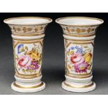 A pair of Derby spill vases, c1820,  painted with flowers including a prominent rose, in octagonal