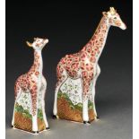 Giraffe and Giraffe baby. Two Royal Crown Derby paperweights, early 21st c, 19 and 25cm h, printed