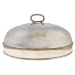 A Sheffield Plate dish cover, with reeded handle, crested, 46cm l Shallow surface dents and re-