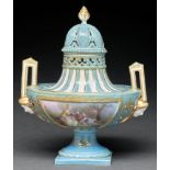 A French porcelain pot pourri vase and cover,   late 19th c, in Sevres style and of fluted shield