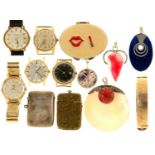 Miscellaneous vintage costume jewellery, five Rotary and other gold plated gentleman's wristwatches,