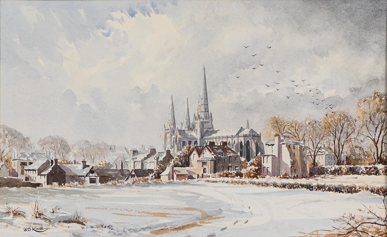 W. S. Kime, 20th century - Winter Afternoon Lichfield, signed, watercolour, 25.5 x 41.5cm and two - Image 4 of 9