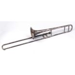 A silver plated "35" inch trombone, Besson, London Apparently complete and in good condition, not