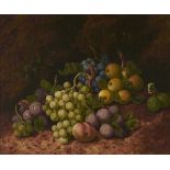 Henry John Livens (1848-1943)  - Still Life with Fruit, including apples, plums and black and