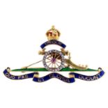 A ruby, diamond and gold and enamel Royal Artillery officer's sweetheart brooch, 52mm,